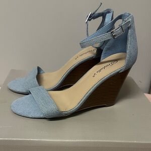 Breckelles Denim Blue Ankle Strap Wedges